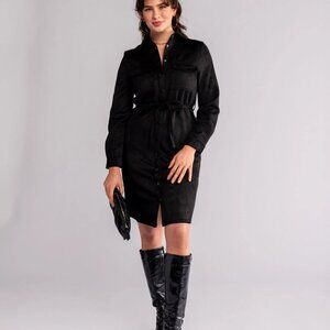 NWOT Lesley Evers Black Suede Shirtdress